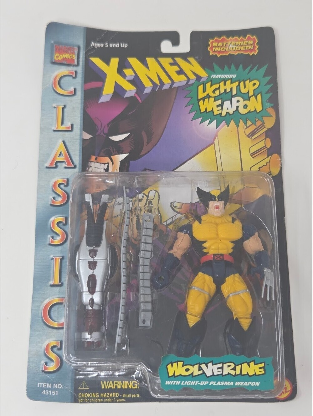 X-Men Classics Wolverine Action Figure Light-Up Plasma Weapon 1996 on Card